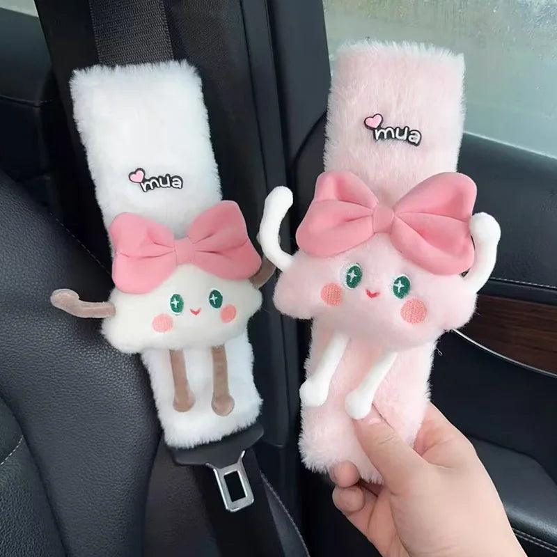 Cute Bow Cloud Car Seat Belt Cover - Rabbit Fur Plush Shoulder Pad