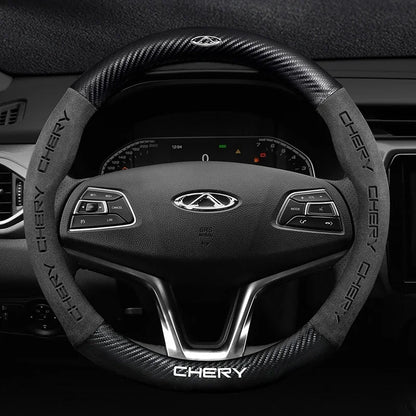 Buckskin Carbon Fiber Steering Wheel Cover for Chery Tiggo 7 8 Pro