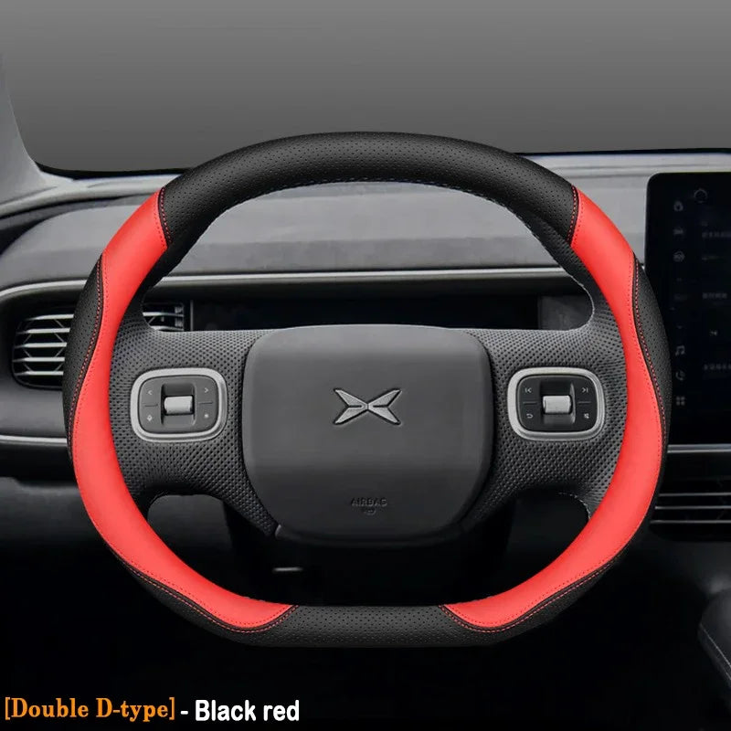 XPeng Ultra-Thin Leather Steering Wheel Cover - Double D Shape / Red