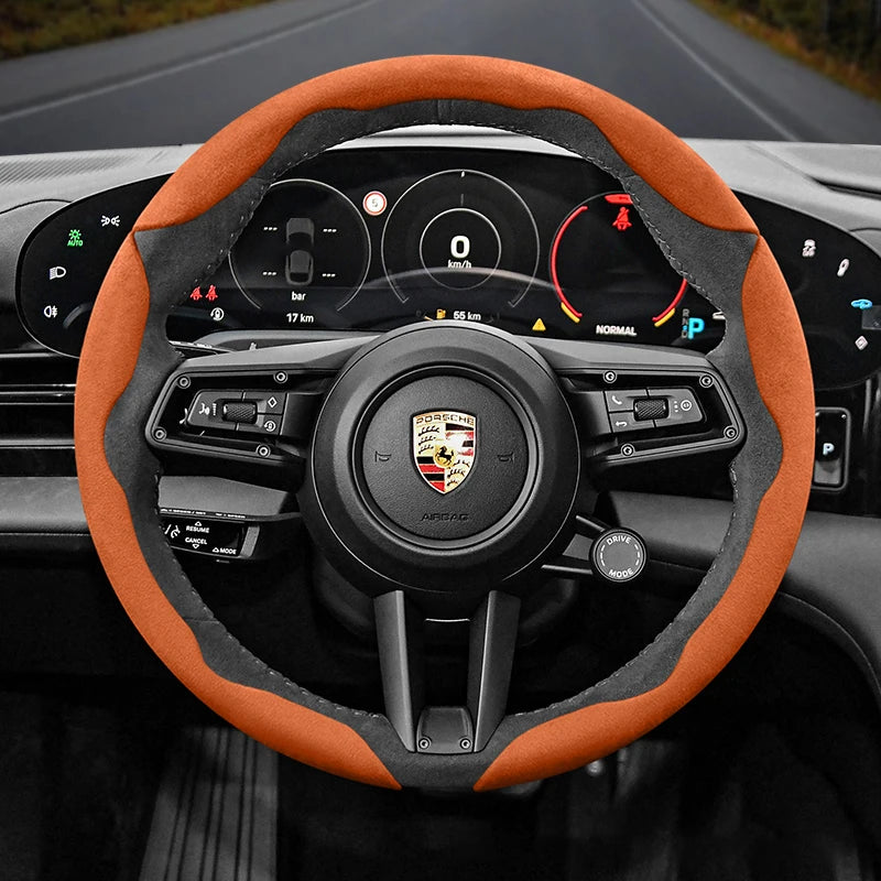 Porsche Suede Snap-On Steering Wheel Cover - Round Shape / 3-Piece Set / Orange