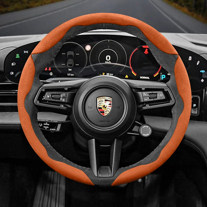 Porsche Suede Snap-On Steering Wheel Cover - Round Shape / 3-Piece Set / Orange