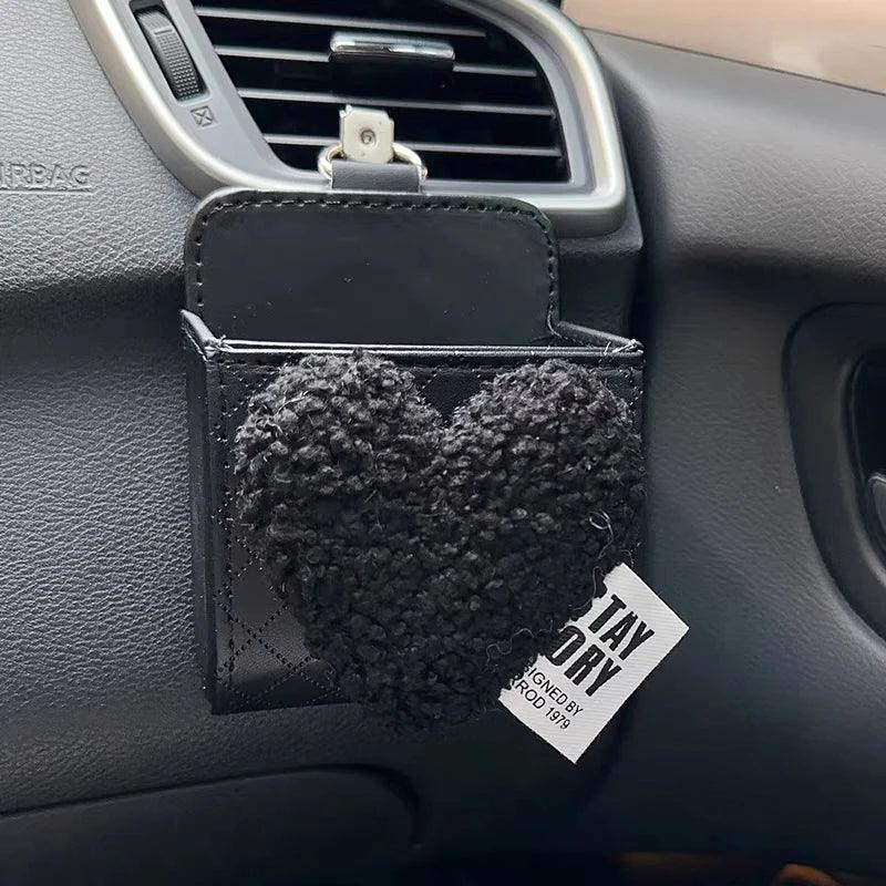 Retro Red Hearts Leather Car Organizer Air Vent Storage Bag