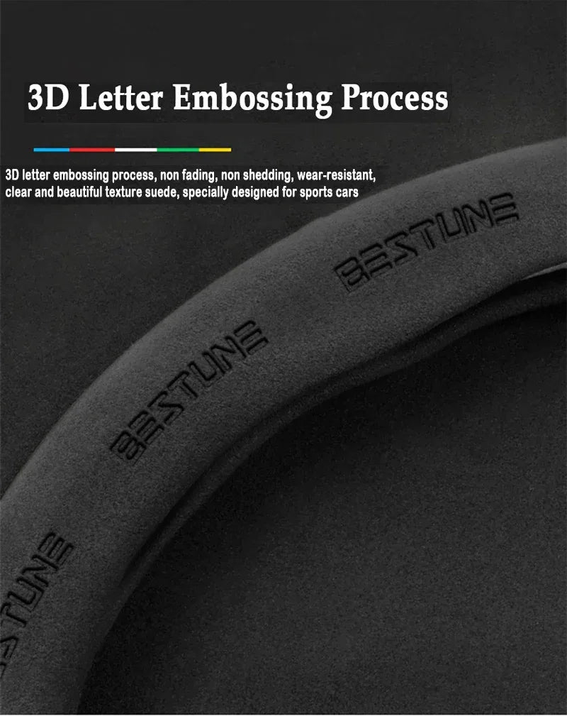 FAW Besturn Carbon Fiber Suede Steering Wheel Cover - D Black-Carbon+Suede