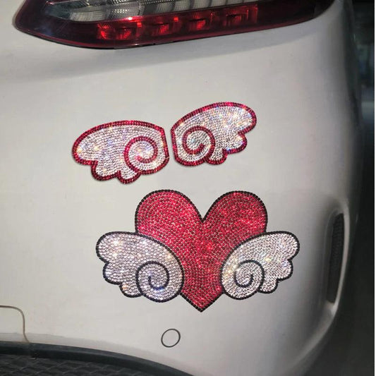Diamond Bling Love Wings Car Decal Sticker - Scratch Cover Auto Body
