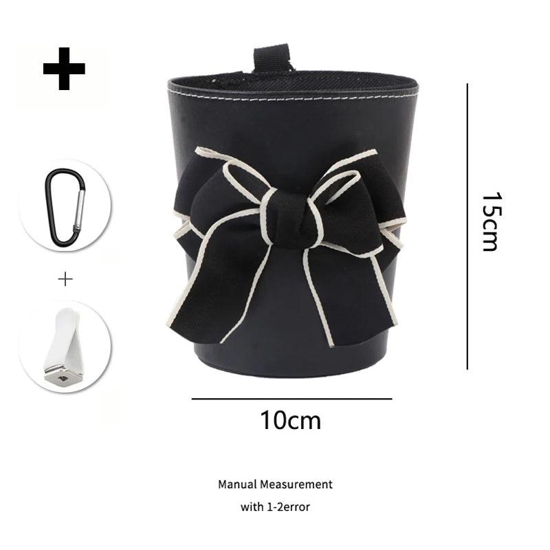 Waterproof Bowknot Car Trash Bin - Headrest Mount Mini Auto Organizer