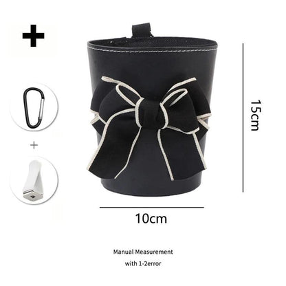 Waterproof Bowknot Car Trash Bin - Headrest Mount Mini Auto Organizer