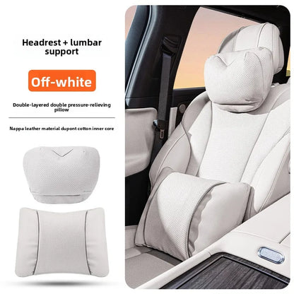 Leather Car Headrest Neck Pillow with Breathable Lumbar Support