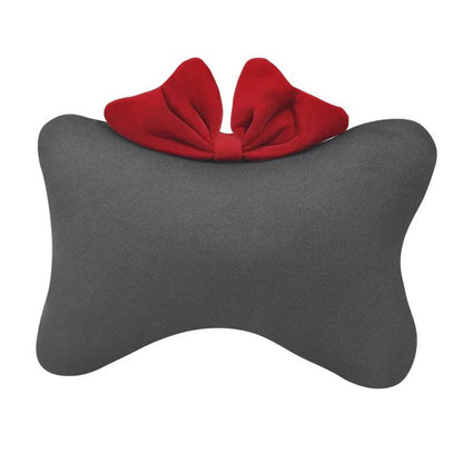 Ice Silk Car Neck Pillow Red Bow Design Universal Headrest Support