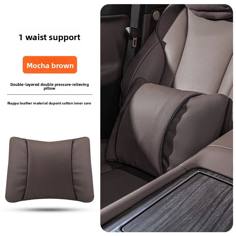 Leather Car Headrest Neck Pillow with Breathable Lumbar Support
