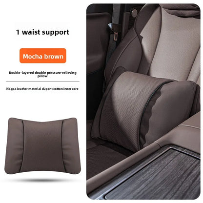Leather Car Headrest Neck Pillow with Breathable Lumbar Support