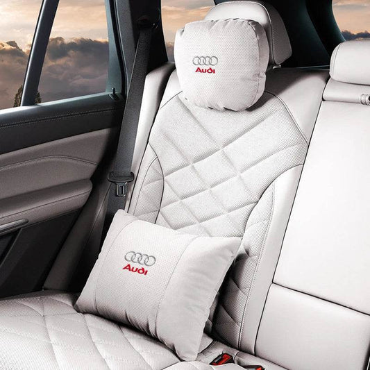 Suede Car Neck Pillow & Lumbar Support for Audi A3 A4 A5 A6 A7 A8 Q2 Q3 Q5 Q7 Q8 TT SQ5 Spine Protection - headrest 1pc brown