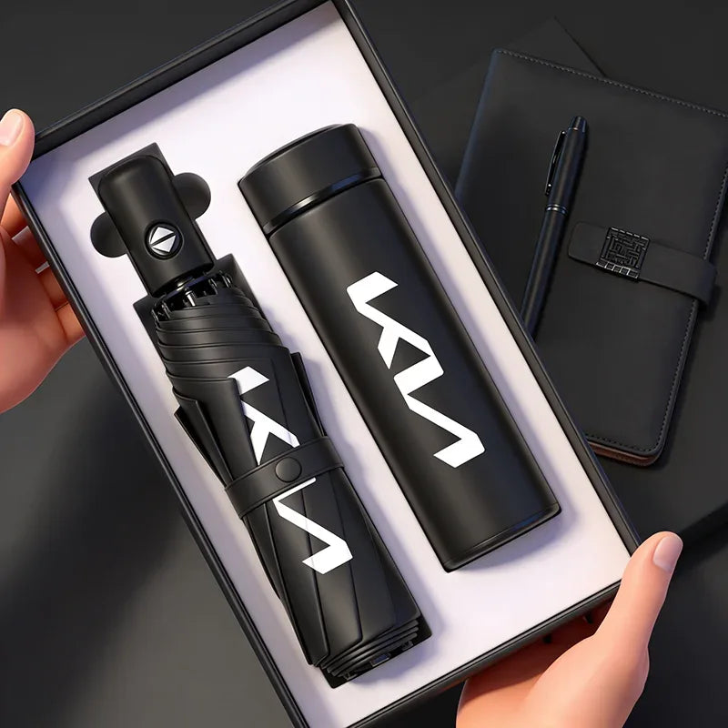 Kia Insulated Cup & Automatic Folding Umbrella - Umbrella