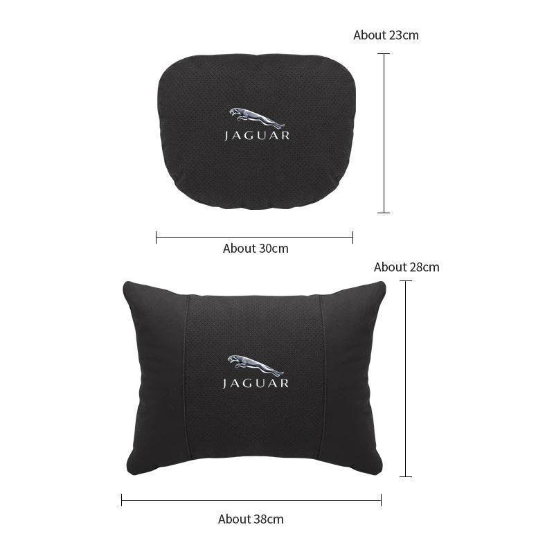 Breathable Suede Car Neck Pillow for Jaguar XE, XJ, XF, E-Pace, XJL & More - headrest 1pc black