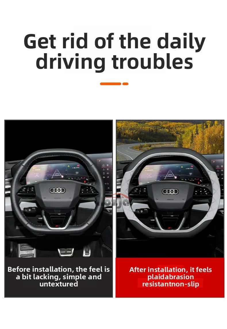 Leather Car Steering Wheel Cover for Audi Q3 Q5 A3 A5 RS3 Q7 A6 SQ5 S3 A5L 2025 2026 Accessories