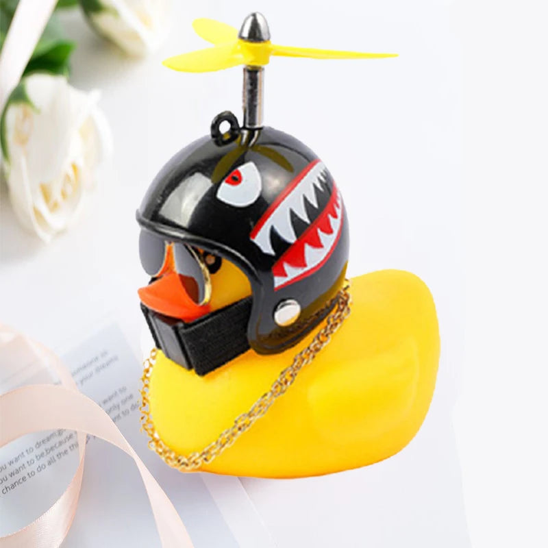 Yellow Car Duck with Helmet – Cute Broken Wind Pendant for Bike & Car Decoration - Type1