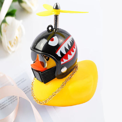 Yellow Car Duck with Helmet – Cute Broken Wind Pendant for Bike & Car Decoration - Type1