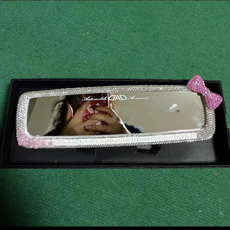 Rhinestone Bowknot Car Rear View Mirror Decor Crystal Diamond