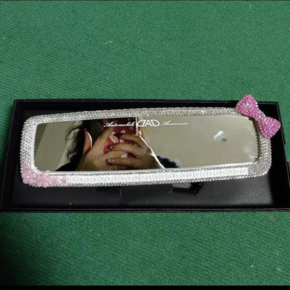 Rhinestone Bowknot Car Rear View Mirror Decor Crystal Diamond