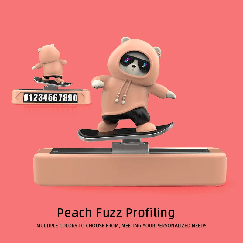 Skateboard Bear Dashboard Decoration - Peach With Number Plate