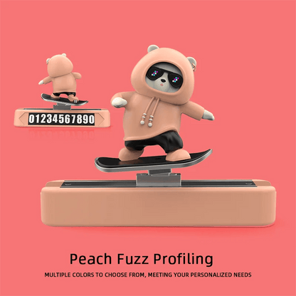 Skateboard Bear Dashboard Decoration - Peach With Number Plate