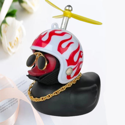Yellow Car Duck with Helmet – Cute Broken Wind Pendant for Bike & Car Decoration - Type1