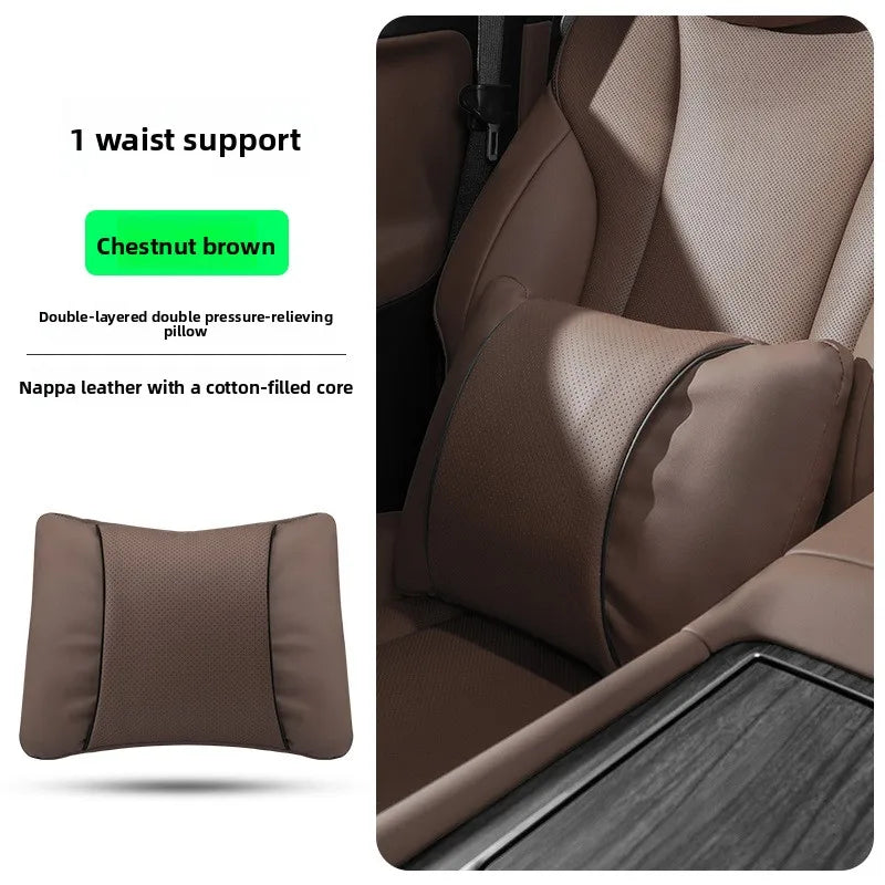 Leather Car Headrest Neck Pillow with Breathable Lumbar Support