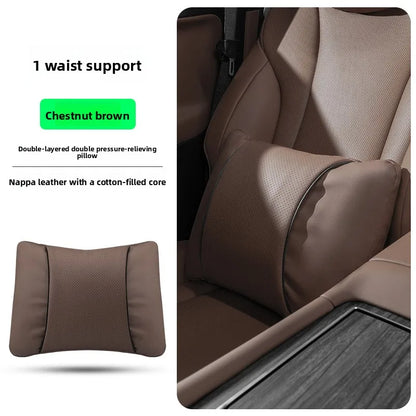 Leather Car Headrest Neck Pillow with Breathable Lumbar Support