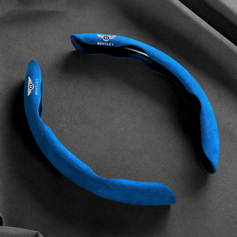 Bentley Suede Steering Wheel Cover Set - Round Shape / 2-Piece Set / Blue