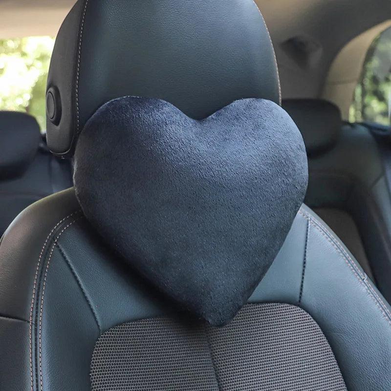 Heart-Shaped Plush Car Headrest Pillow - Soft Neck Support Cushion