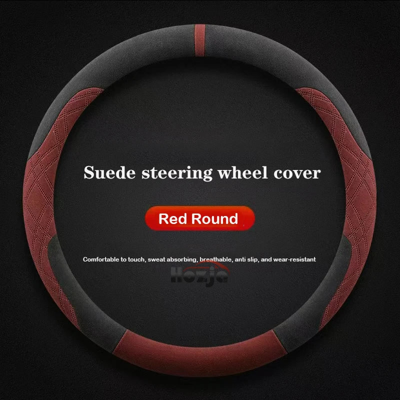 Genesis Suede Steering Wheel Cover - Round Shape / Red