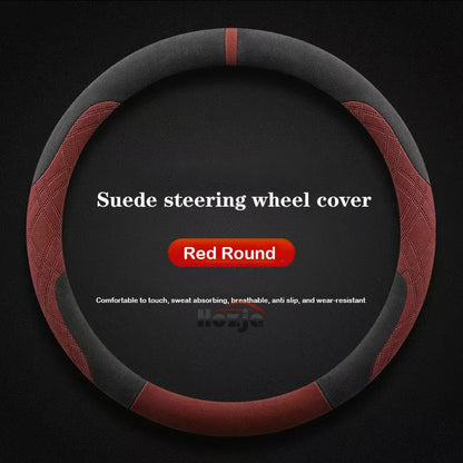 Genesis Suede Steering Wheel Cover - Round Shape / Red