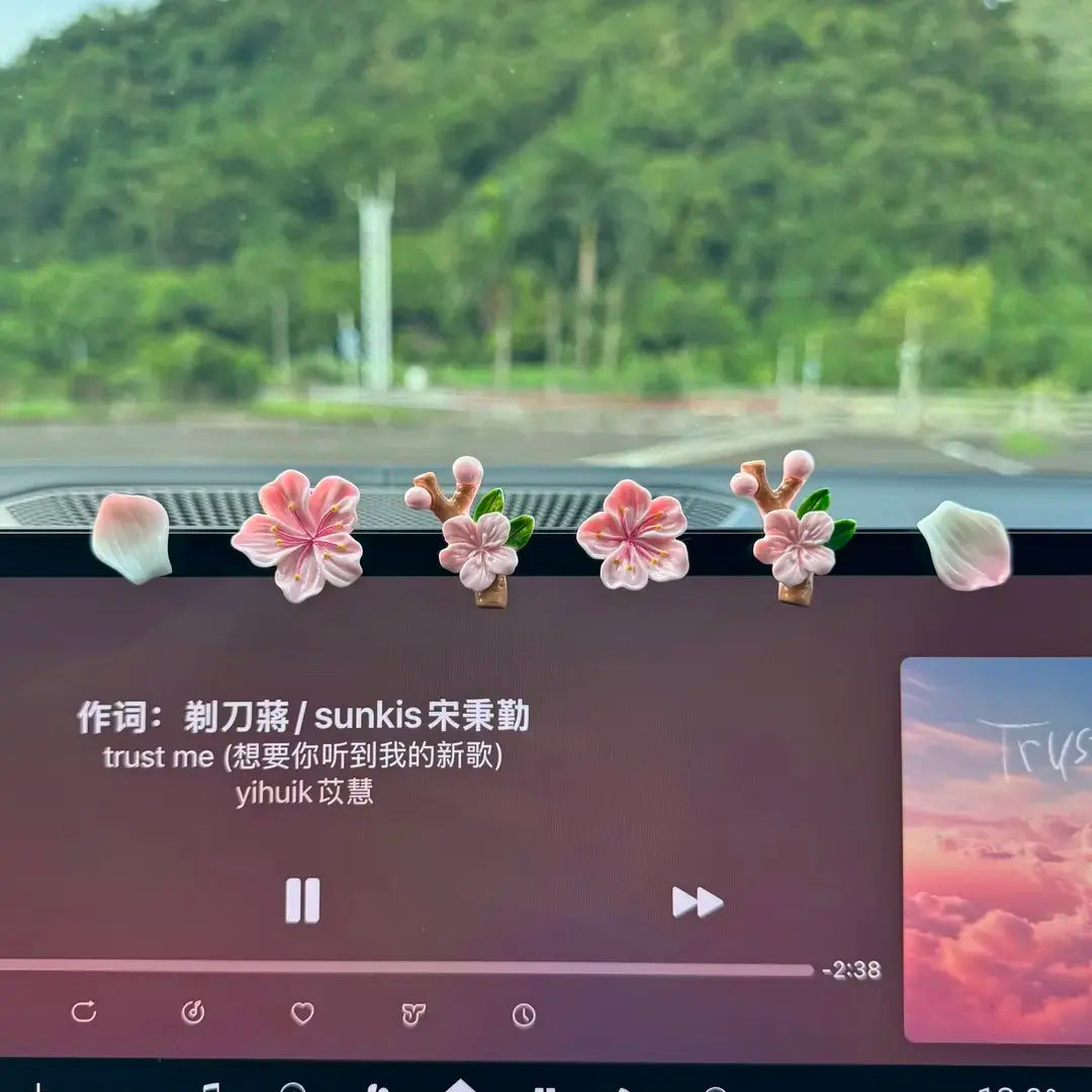 3D Peach Blossom Car Dashboard Ornament with Magnet Stick