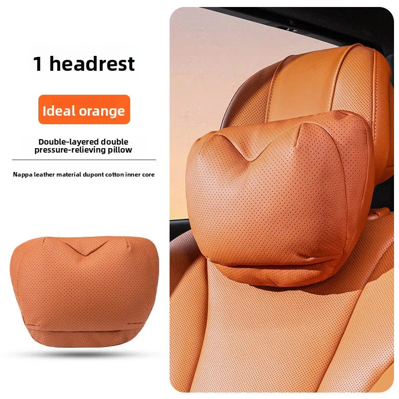 Leather Car Headrest Neck Pillow with Breathable Lumbar Support