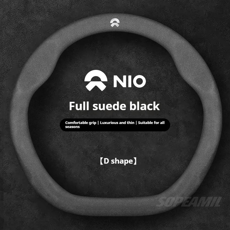 NIO Microfibre Suede Steering Wheel Cover - D Shape / All Suede (Style 1)