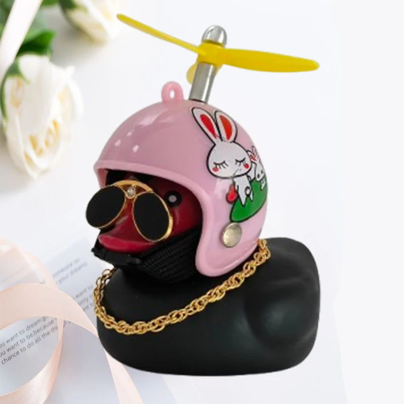 Yellow Car Duck with Helmet – Cute Broken Wind Pendant for Bike & Car Decoration - Type1
