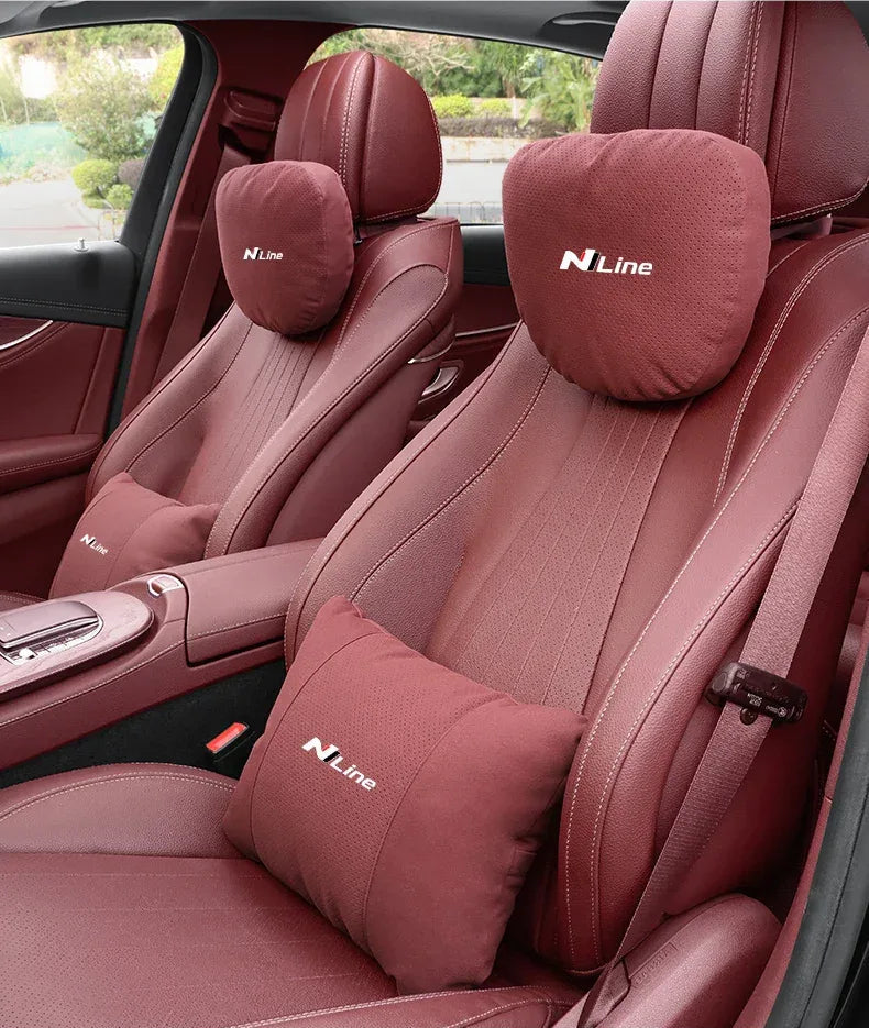 Hyundai N Line Soft Car Neck Headrest & Lumbar Support Pillow - Black Headrest