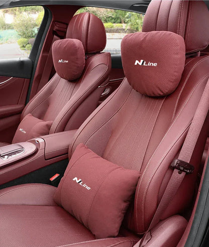 Hyundai N Line Soft Car Neck Headrest & Lumbar Support Pillow - Black Headrest