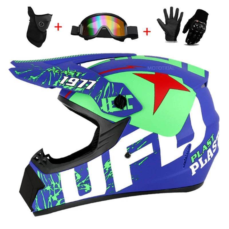 Full Face Off-Road Motorcycle Helmet + Goggles, Gloves & Face Mask - BAIZHUA / S