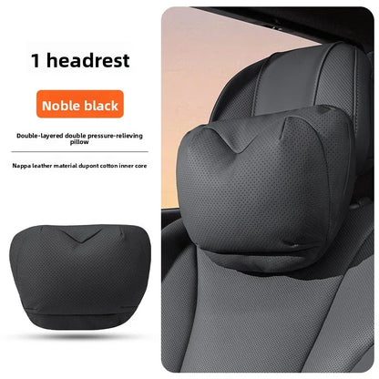Leather Car Headrest Neck Pillow with Breathable Lumbar Support
