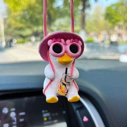 Pink Anime Duck Car Mirror Pendant - Cute Swing Ornament Auto Decor