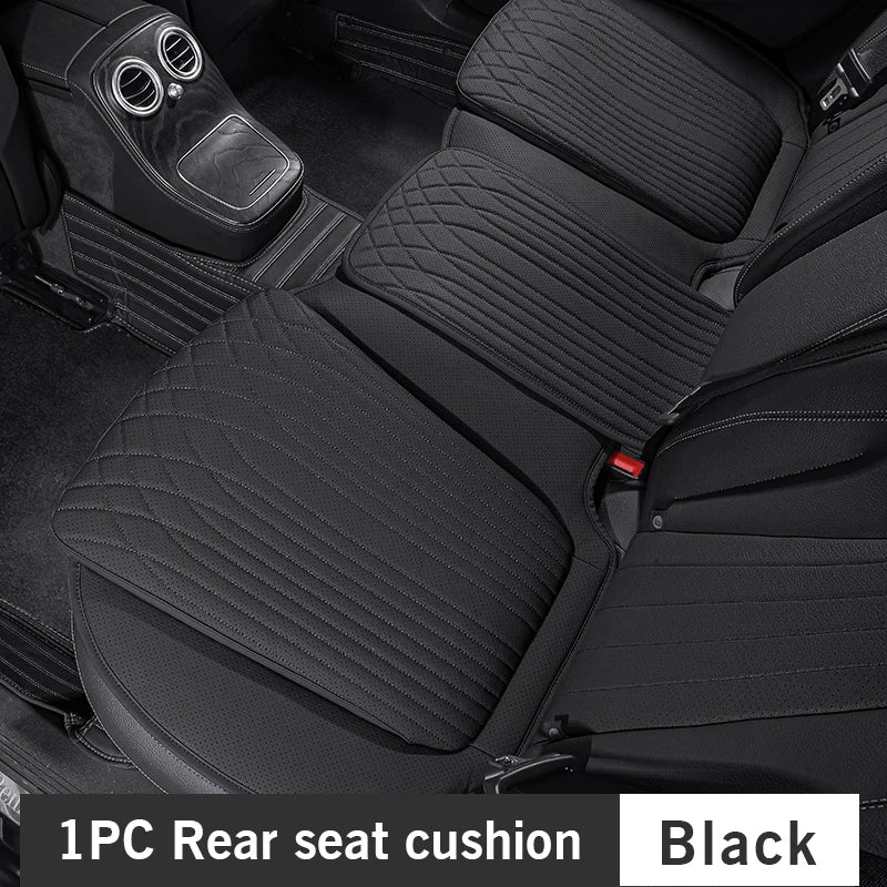 Tesla Car Seat Cushion – Nappa Leather, Breathable & Non-Slip Universal Four Seasons Pad - 1PC Black Front
