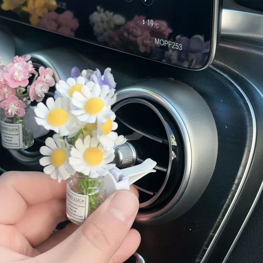 Car Air Vent Flower Clip Ornament – Glass Vase with Babysbreath & Jasmine