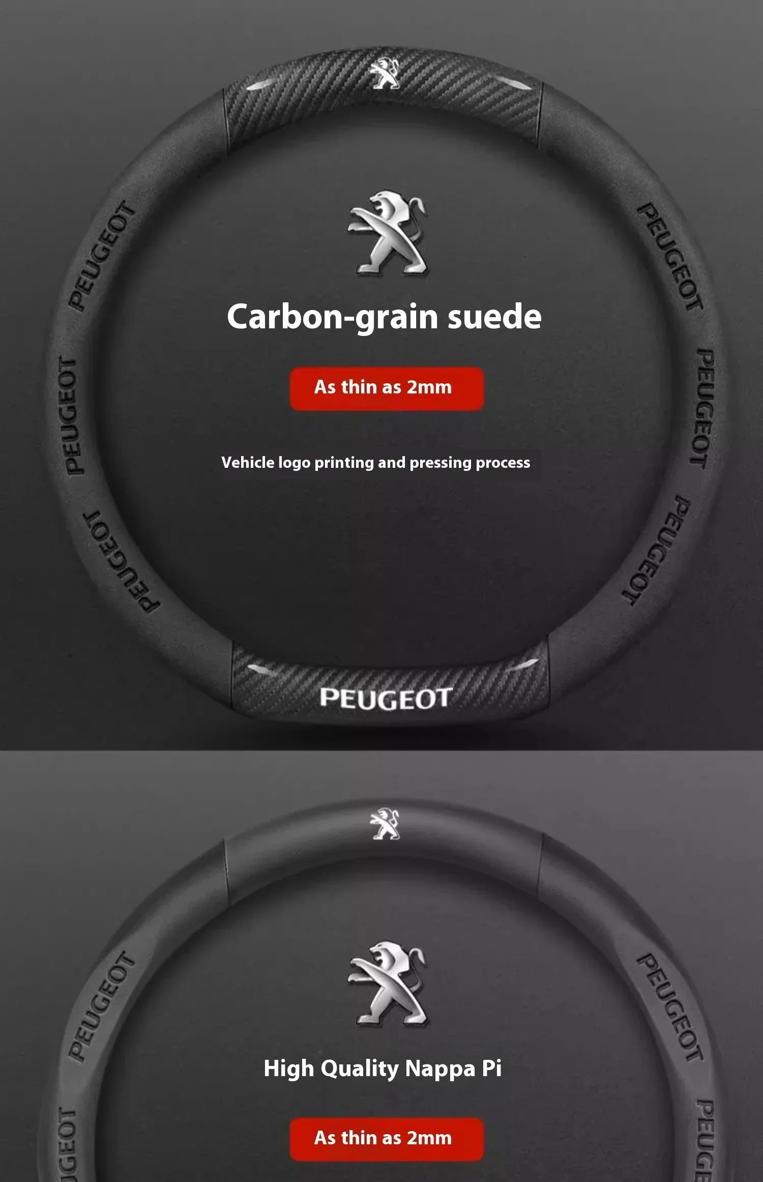 Peugeot Carbon Fiber Leather Steering Wheel Cover - Red Leather