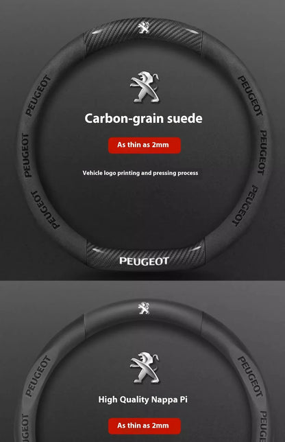 Peugeot Carbon Fiber Leather Steering Wheel Cover - Red Leather