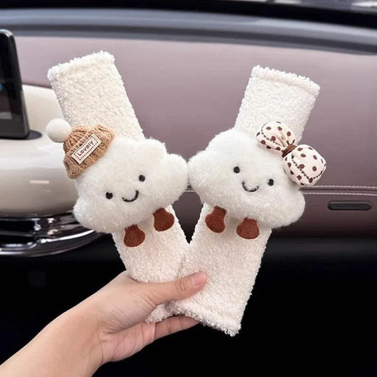 Plush Bow Cloud Seatbelt Pad - Wool Car Shoulder Cushion Protector