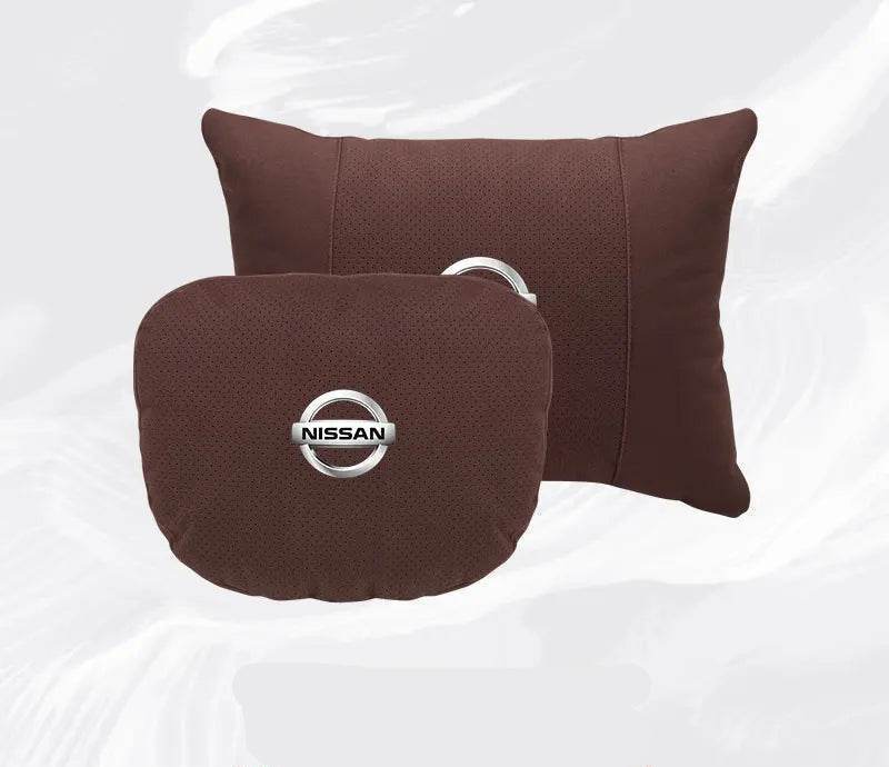 Nissan Car Neck & Lumbar Support Pillow for Sentra, Altima, X-Trail, Qashqai, Kicks & More - headrest 1pc white