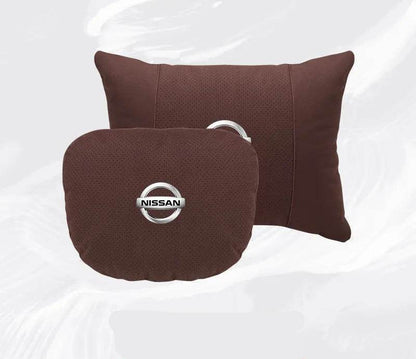 Nissan Car Neck & Lumbar Support Pillow for Sentra, Altima, X-Trail, Qashqai, Kicks & More - headrest 1pc white