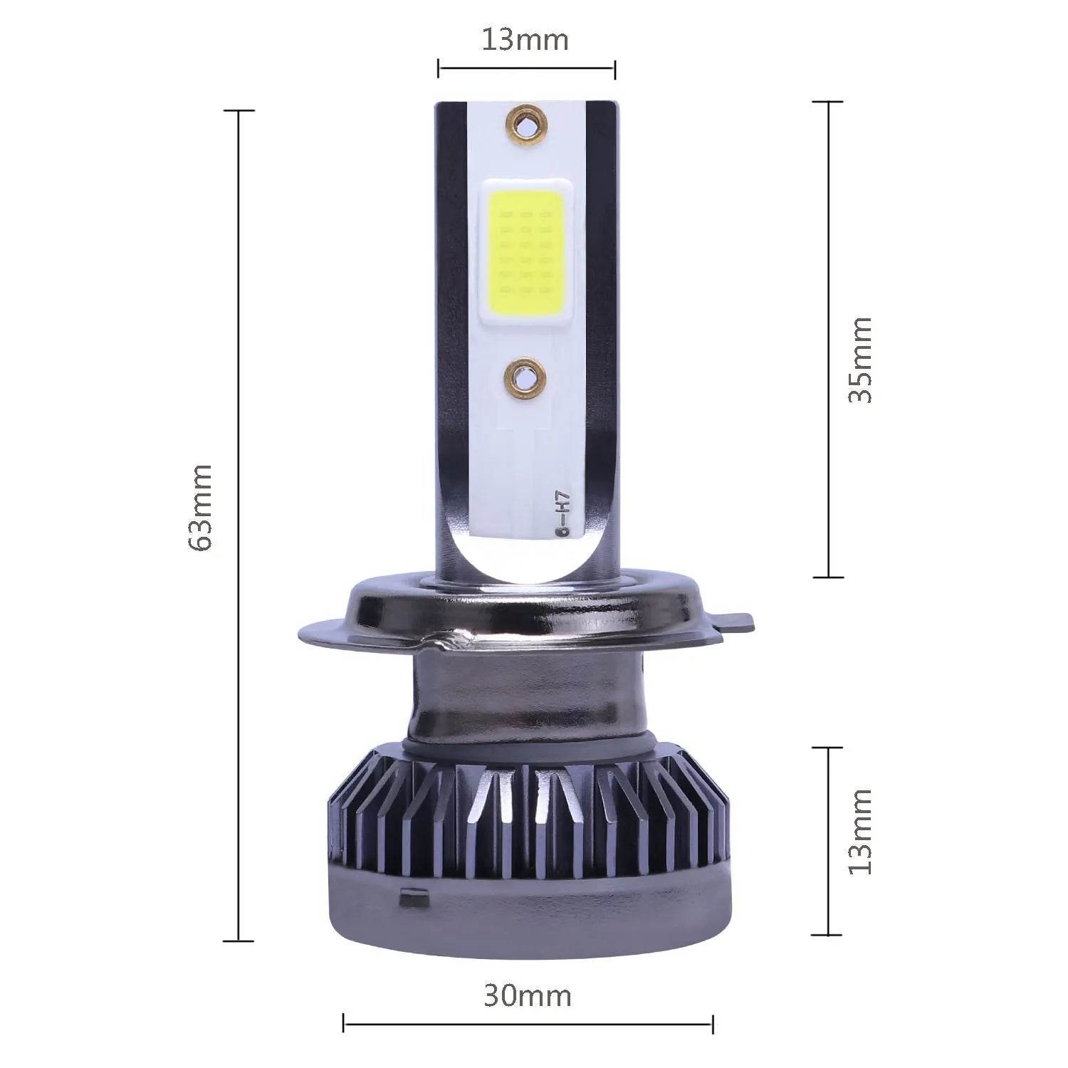 2Pcs LED Car Headlight Bulbs – 20000LM Turbo 12V Lamp for H1, H3, H4, H7, H8, H11, 9005, 9006, HB3, HB4, H13, HB5, HB1 - 6000K White Color / H7