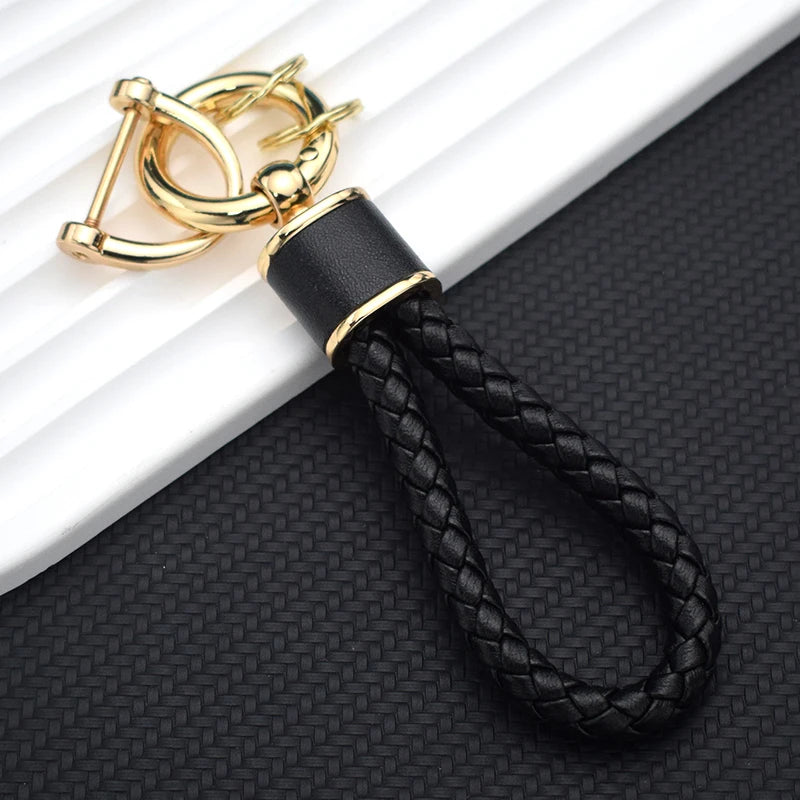 Braided Leather Keychain Loop with Metal Ring