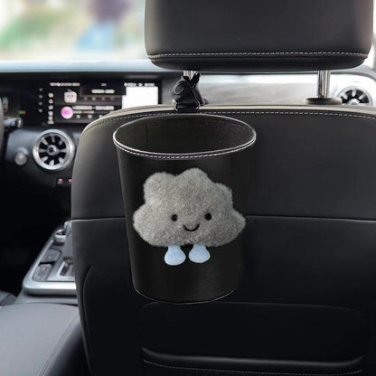 PU Leather Car Trash Bin Cartoon Cloud Design Headrest Organizer